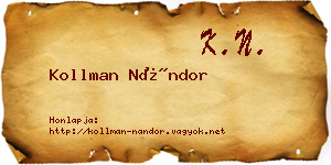 Kollman Nándor névjegykártya